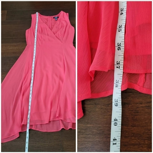 Chaps Women's Sleeveless Chiffon Sharkbite Hem Surplice Dress Size 4 Watermelon - Picture 9 of 9